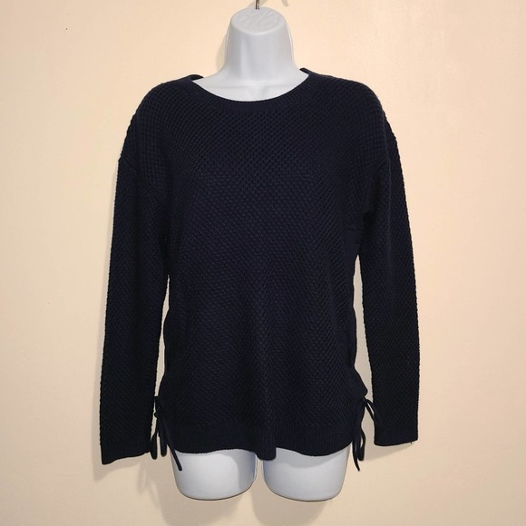 Talbots Sweaters - Talbots Navy Lace Up Sweater Size Small Long Sleeves Crew Neck